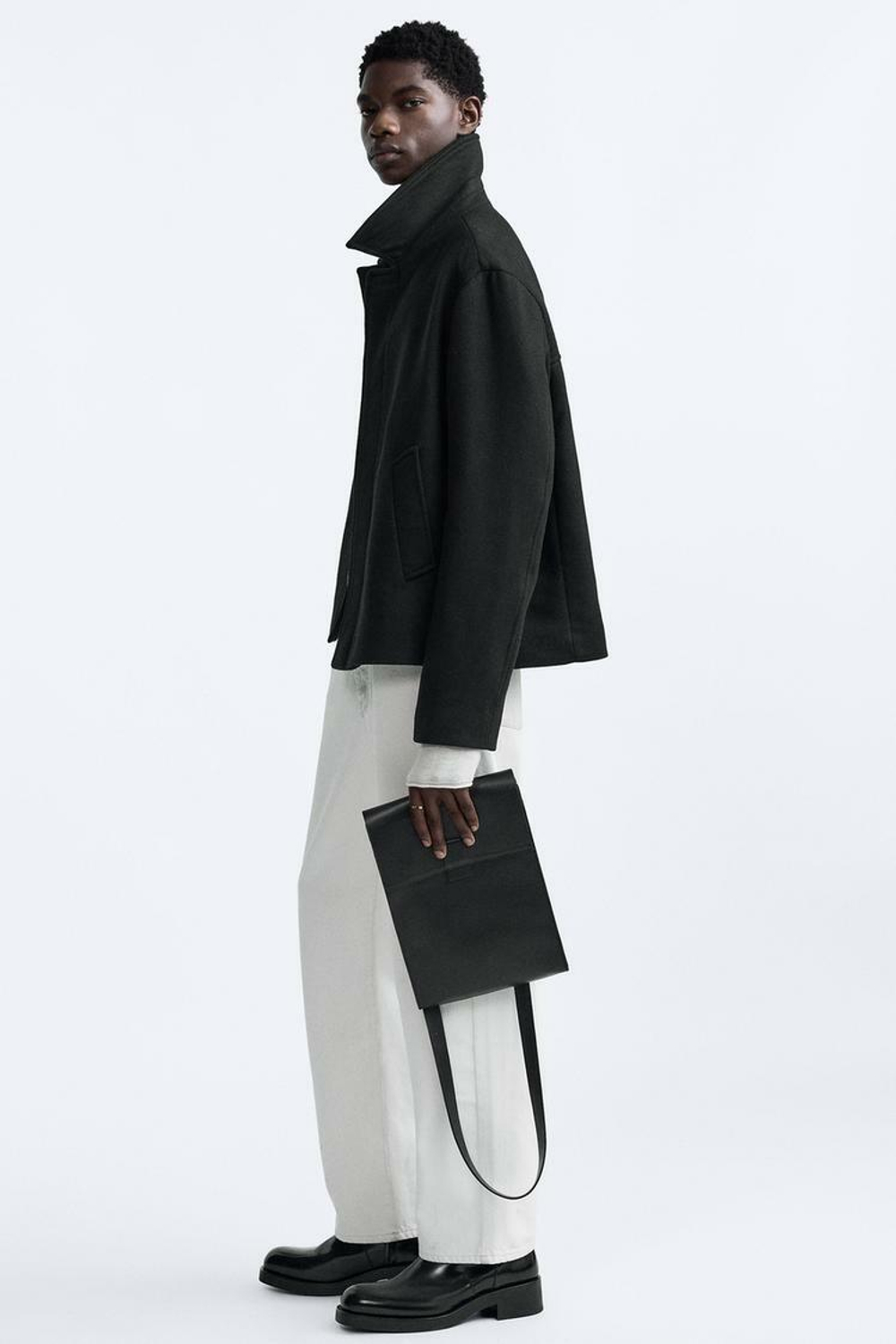 ZARA КОЖАНАЯ СУМКА С ПЛЕЧЕВЫМ РЕМНЕМ, ЧЕРНЫЙ