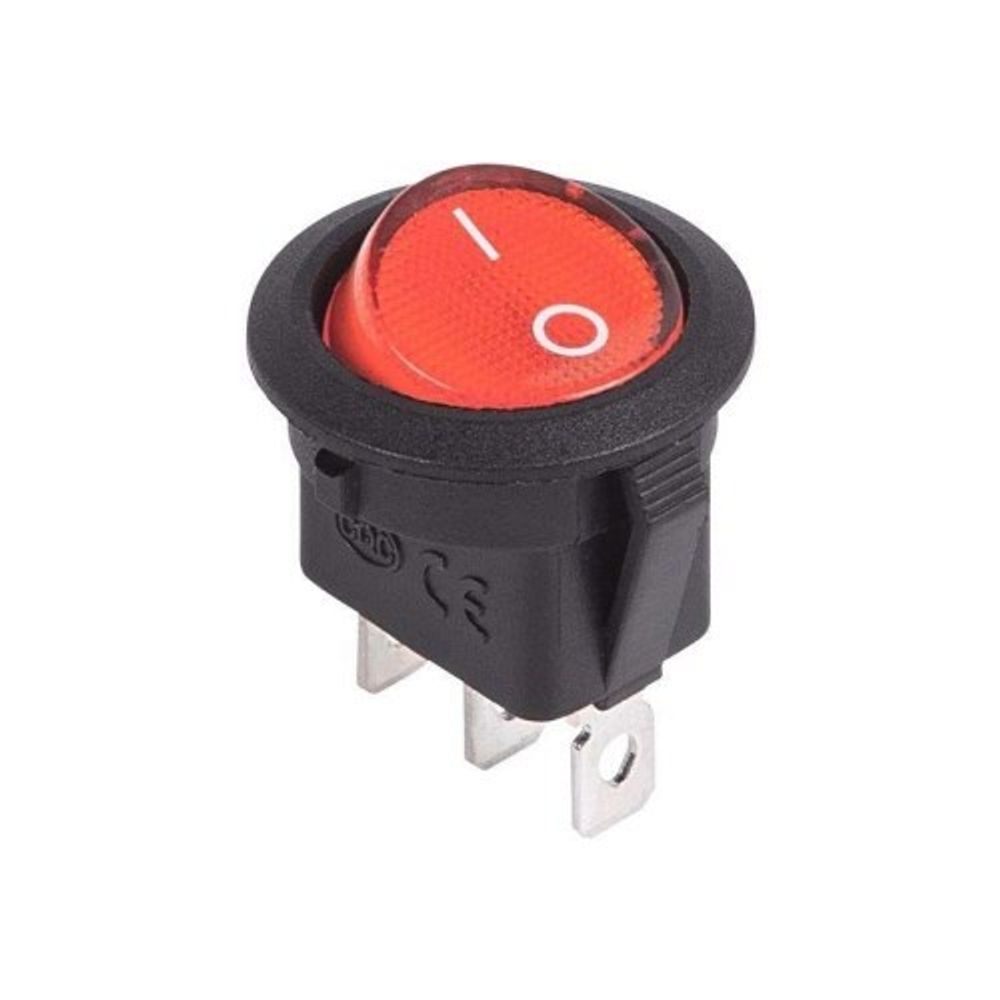 Выключатель клавишный круглый 12V 20А (3с) ON-OFF красный с подсветкой (уп.10 шт.) (REXANT)