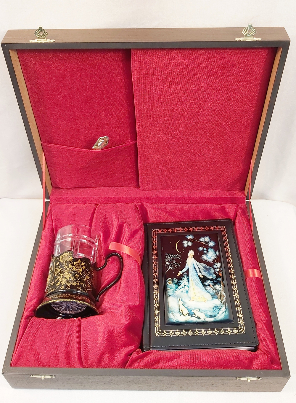 Коллекционный чайный набор с ежедневником "Снегурочка" (Ручная роспись Палех) в фуляре