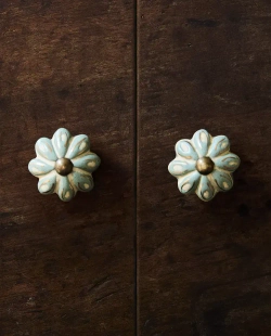 ZARA HOME НАБОР МЕБЕЛЬНЫХ РУЧЕК ИЗ КЕРАМИКИ «ЦВЕТОК» (2 ШТ.), ЗЕЛЕНЫЙ