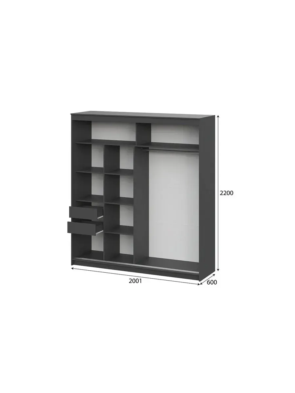 Шкаф-купе с зеркалом Графит серый 200х60х220 см