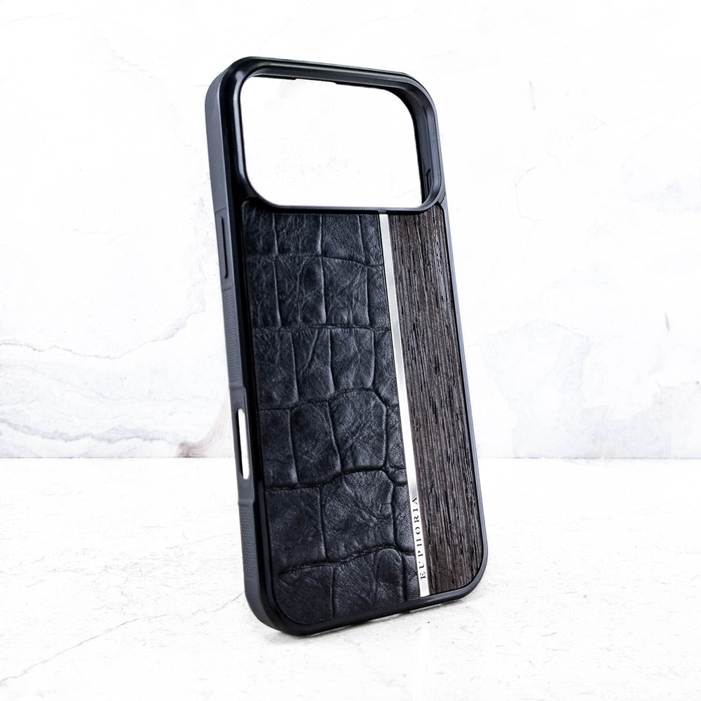 Дизайнерский чехол iPhone с мореным дубом и натуральной кожей - Euphoria HM Premium - солидный, стильный, дорогой, оригинальный