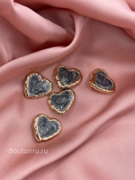 Пуговицы сердце с темно-серой эмалью золото
