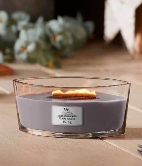 Замша и сандаловое дерево, ароматическая свеча эллипс, WoodWick