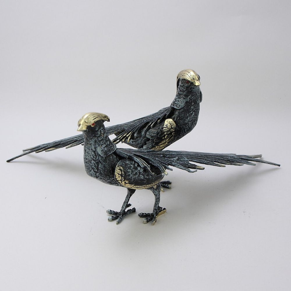 Bello De Bronze Статуэтка Фазаны пара, синие