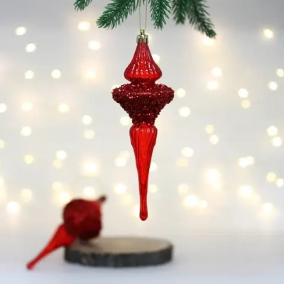 Елочные украшения «Сияние» 6*6*19.5 см (набор 2 шт), Красный