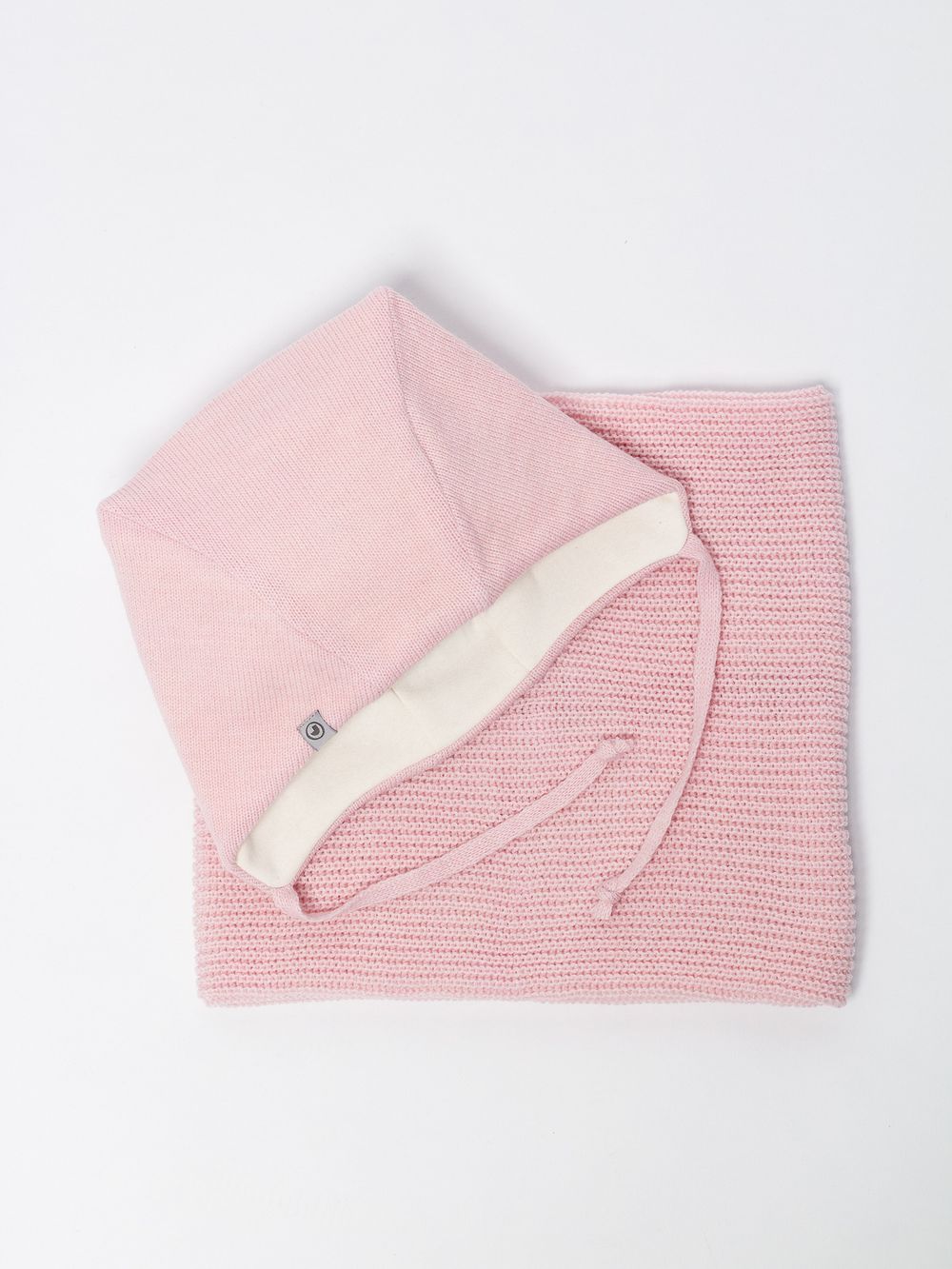 Комплект шапка ДЕМИ вязаная + снуд (Безе) КОШКА ЭНИ