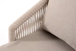 "Верона" диван 3-местный плетеный из роупа, каркас алюминий белый муар, роуп бежевый круглый, ткань бежевая 052