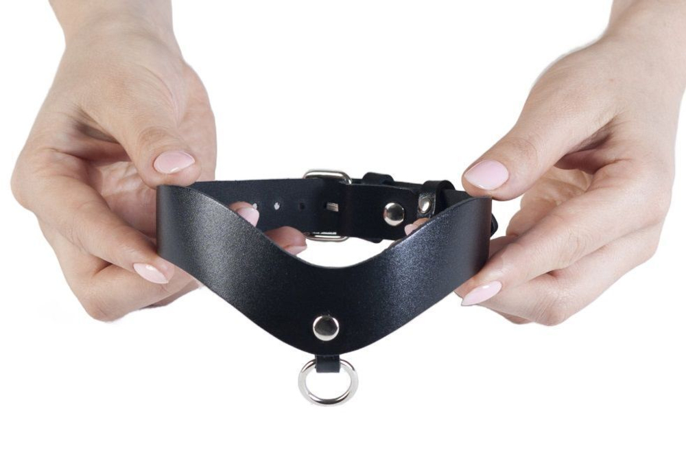 Стильный кожаный ошейник с кольцом для поводка (Цвет: черный)