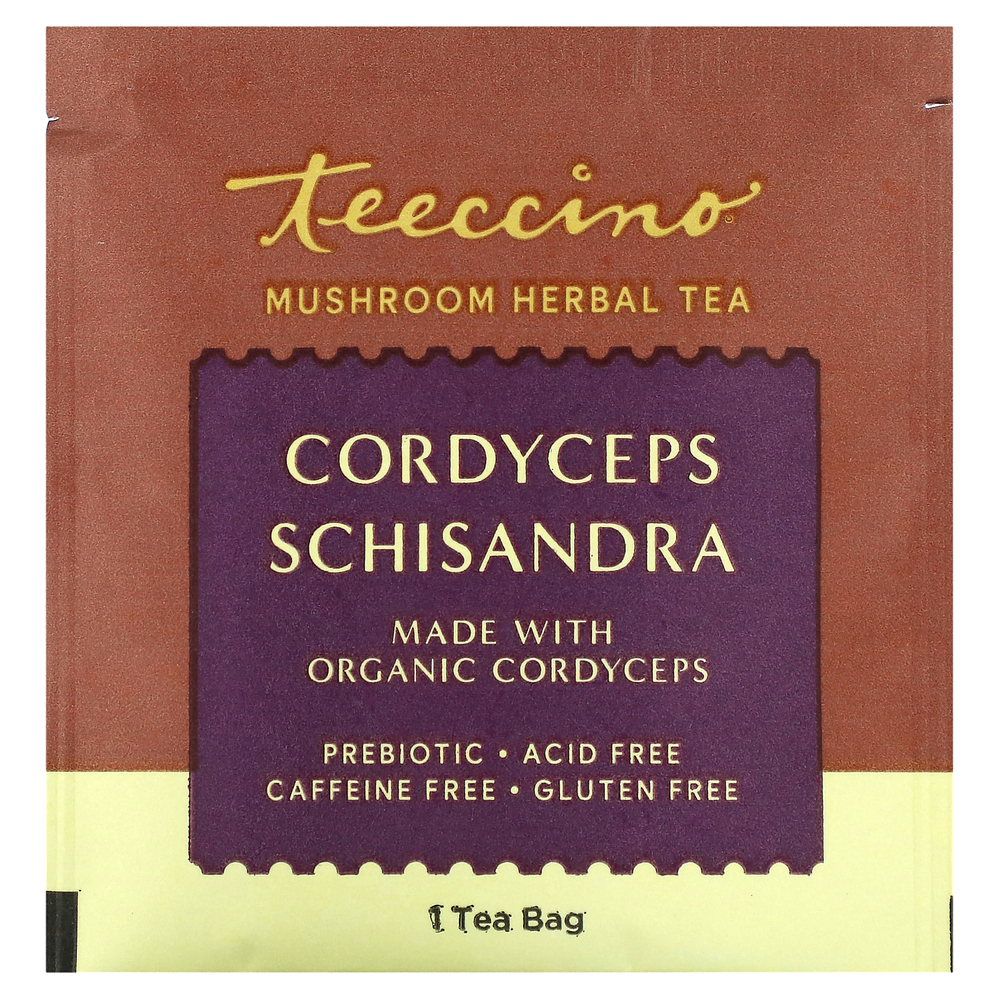 Teeccino, Травяной чай с грибами, кордицепс и лимонник, без кофеина, 10 чайных пакетиков, 60 г (2,12 унции)