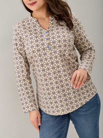 Блузка БЛ-22/экрю-орнаментголубой