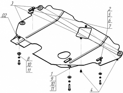 Защита картера Двигателя, КПП. 2 мм, Сталь. для Ford Mondeo 2007-2015 MOTODOR.00736