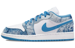 [Customized sneakers] Jordan Air Jordan 1 Low "Washed Denim" Denim washed denim cashew flower hemp rope casual low-cut retro basketball shoes GS White Blue