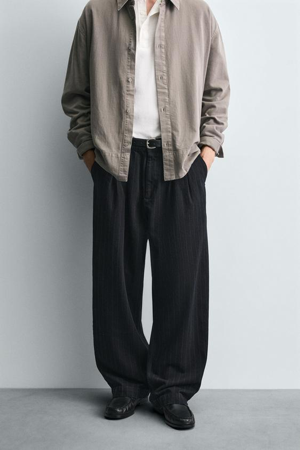 ZARA БРЮКИ BALLON В ПОЛОСКУ, СИНИЙ