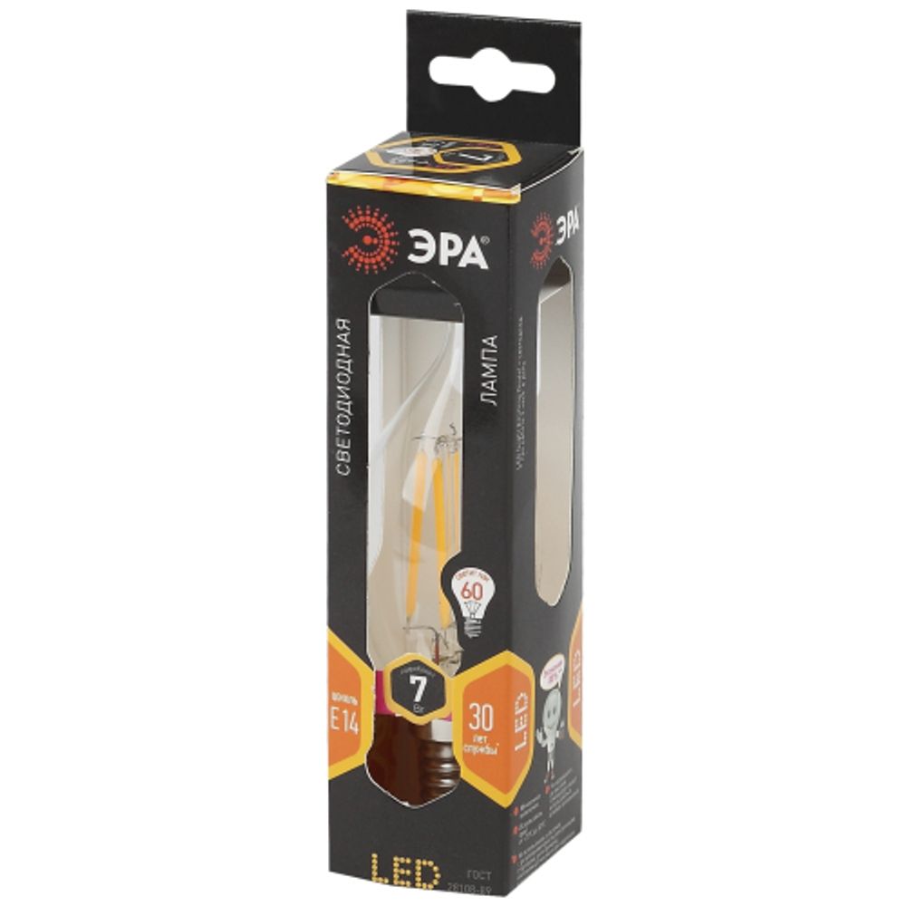 Лампа светодиодная ЭРА F-LED BXS-7W-827-E14 7Вт филамент свеча на ветру теплый белый свет Е14
