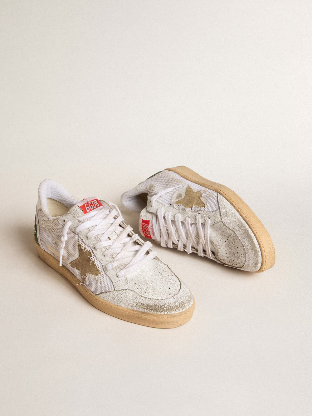 Men’s Ball Star LTD in white crackle leather and mesh with suede star
