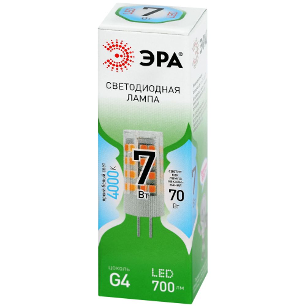 Лампа светодиодная ЭРА GREEN LINE LED G4-JC-7W-840-12V GL 7Вт капсула 12В яркий белый свет G4 | Лампы cветодиодные Капсульные (G4, G9)