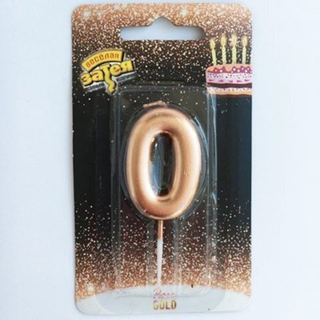 Веселая затея Свеча цифра Розовое золото №0 4,5см