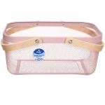 Корзина для хранения металлическая с деревянными ручками «ФАРГО», цвет пудровый, 19*24,5*40см (лейбл Селфи)