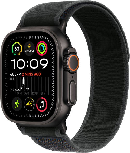 Часы Apple Watch Ultra 2, 49 мм, чёрный титан, ремешок Trail чёрного цвета