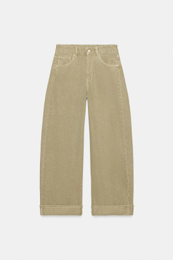 ZARA ДЖИНСЫ TRF BAGGY FOLDED СО СРЕДНЕЙ ПОСАДКОЙ, СВЕТЛО-ОЛИВКОВЫЙ