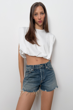 ZARA ТОП-БАЛЛОН С ПОДПЛЕЧНИКАМИ, БЕЛЫЙ