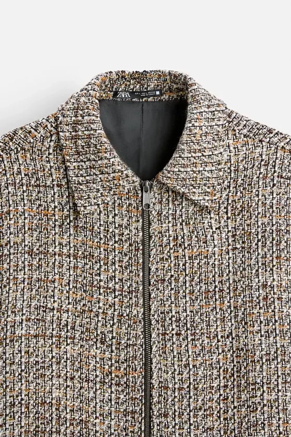 ZARA КУРТКА-РУБАШКА ИЗ РЕЛЬЕФНОЙ ТКАНИ С МОЛНИЕЙ, РЫЖЕВАТО-КОРИЧНЕВЫЙ