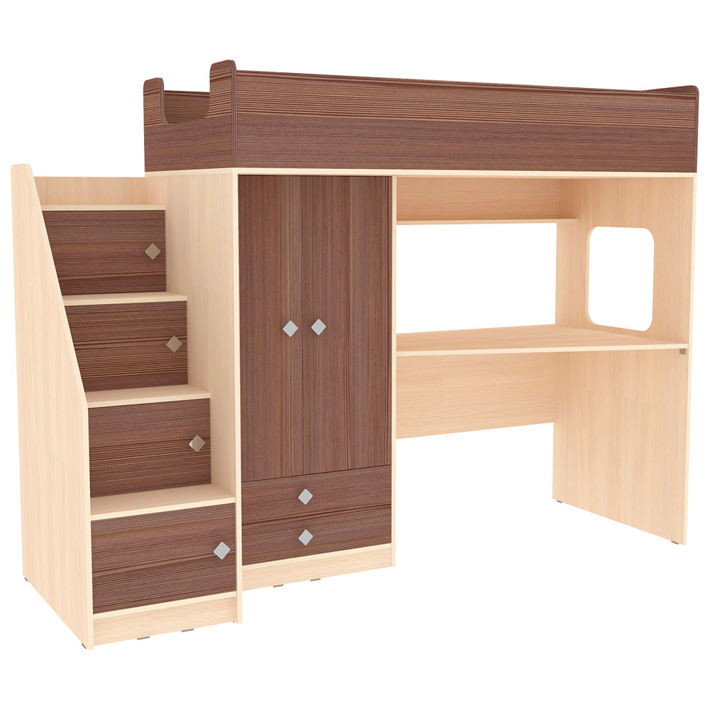 Кровать-чердак КарИВи Л-А606.3 75х190  Дуб Молочный Бодего Темный