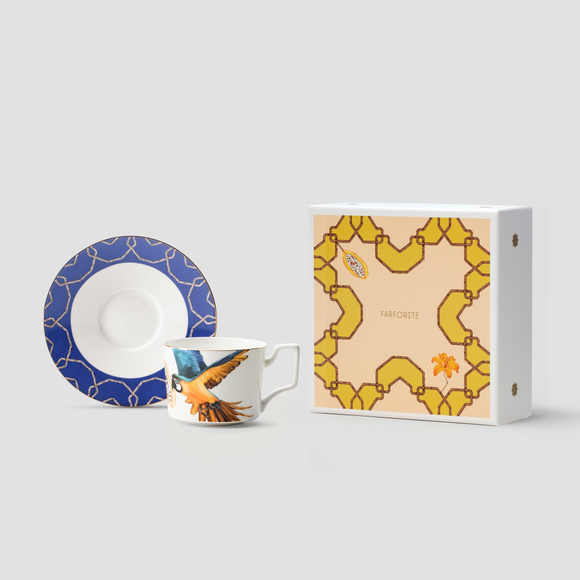 Чайная пара Farforite «Попугай / Амазония» 250 мл в подарочной коробке