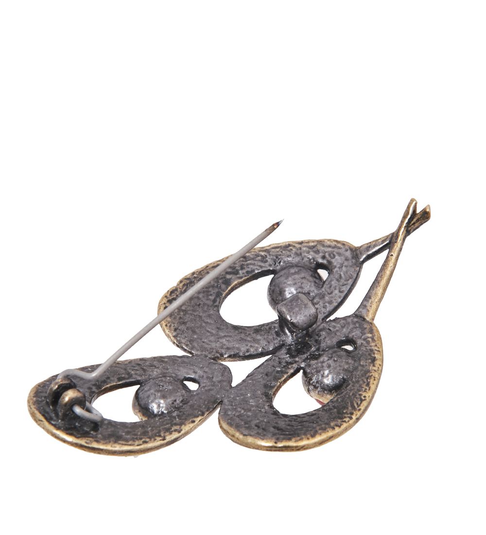 AM-4058 Брошь «Веточка Орео» (латунь, янтарь)