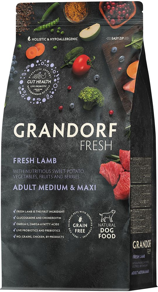 Grandorf Fresh 10кг Holistic Medium&amp;Maxi Lamb&amp;Sweet Potato Сухой корм для собак средних и крупных пород, свежее мясо ягненка с бататом