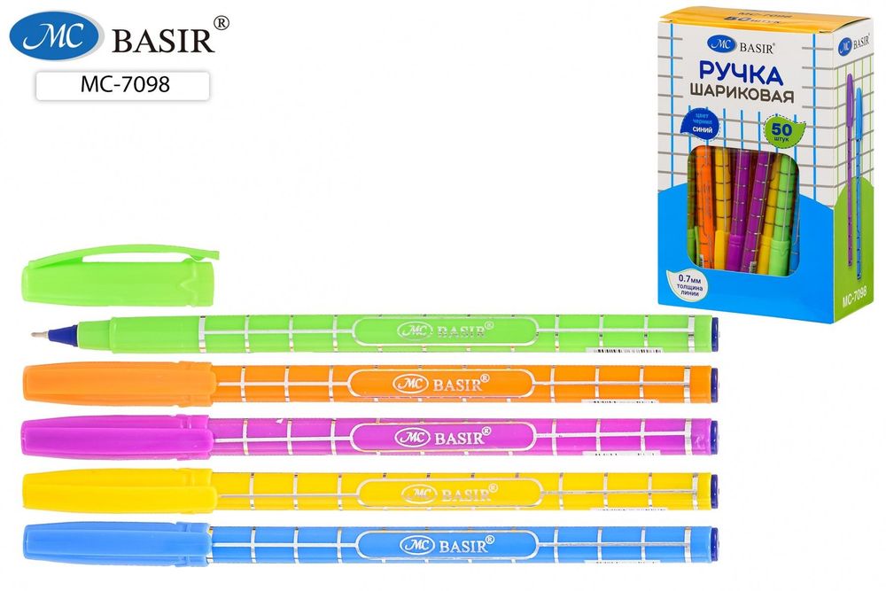 Ручка масл. шарик. 0,7мм. синий, цветной корпус, ассорти (Basir)