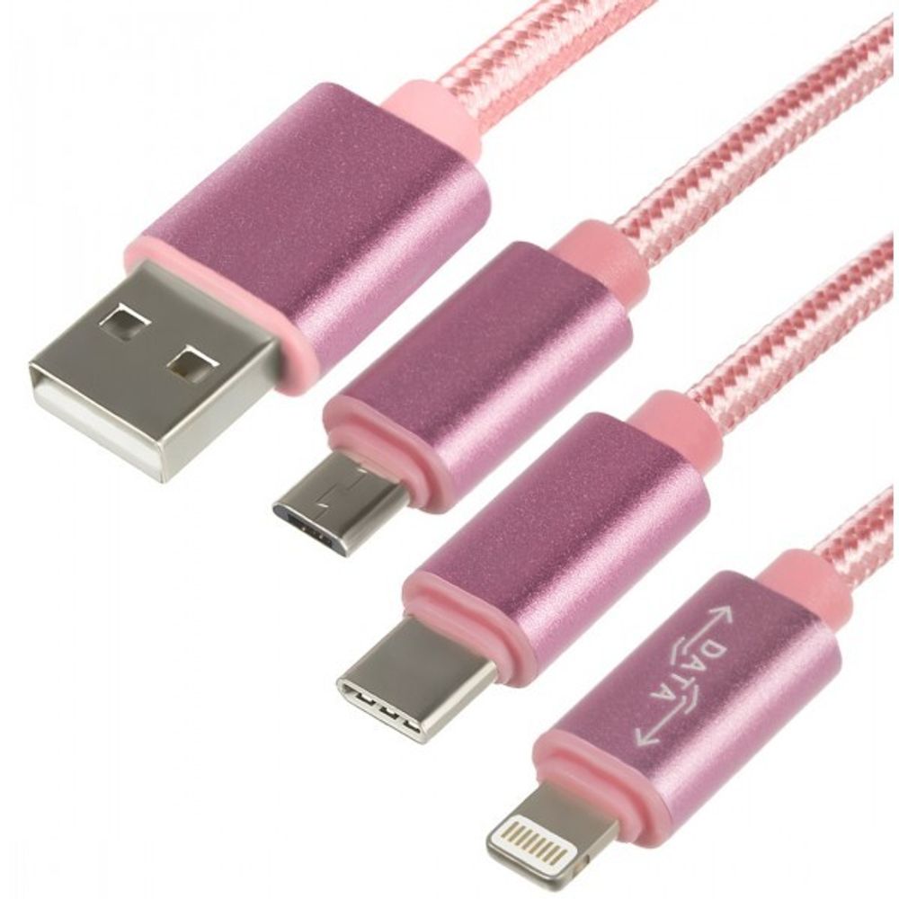 USB cable (3 в 1) micro/lightning/type C 1.5m (totu) 2.1А pink