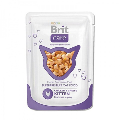 Brit Care Kitten 80 г (пауч) курица и сыр - консервы для котят в соусе (Chicken & Cheese)