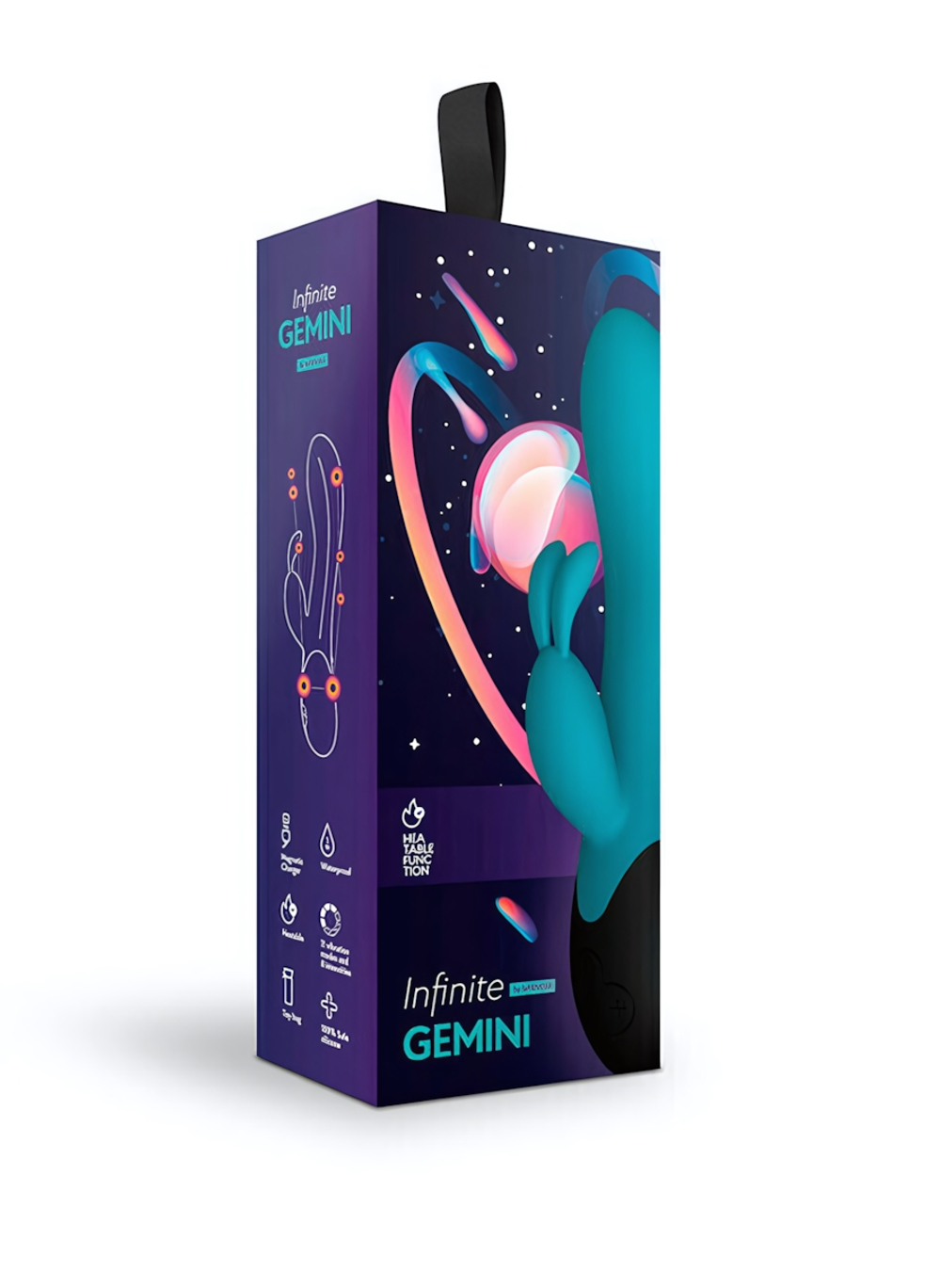 Нагреваемый вибратор зайчик Близнецы Infinite Gemini (Цвет: голубой с черным)