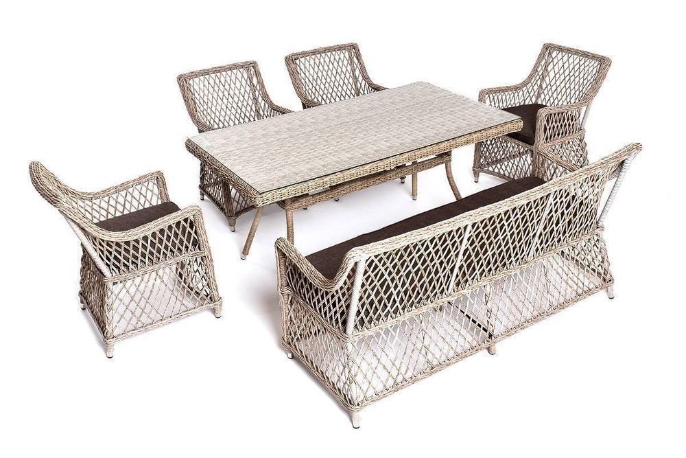 "Катания" обеденная группа плетеная на 6 персон, цвет бежевый