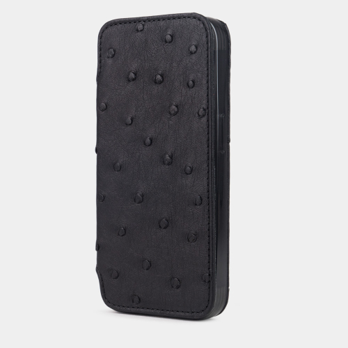 Чехол для iPhone 14 Pro Max из кожи страуса, черного цвета
