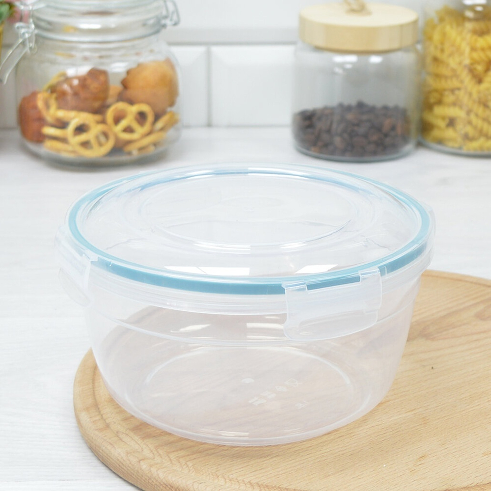 Контейнер для продуктов 1,5л герметичный круглый с замками (бесцветный)