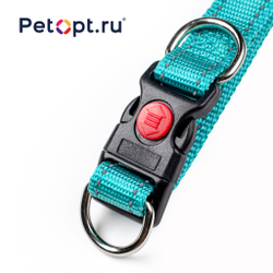 610010066-67-68-69 PetOpt Ошейник светоотражающий нейлон регулируемый с фиксатором Голубой. Конструкция "два кольца", фастекс