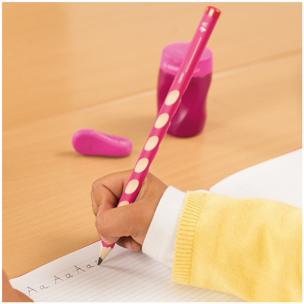 Карандаш ч/г Stabilo "Easy graph" HB, трехгранный, с углублением для пальцев, для правшей, цвет пастельный розовый