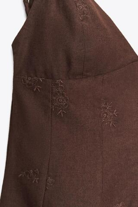 ZARA КОРОТКОЕ ПЛАТЬЕ С ВЫШИВКОЙ, КОРИЧНЕВЫЙ