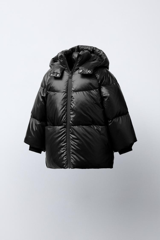ZARA ПУХОВИК ИЗ ПЕРА И ПУХА WATER REPELLENT И WIND RESISTANT, ЧЕРНЫЙ