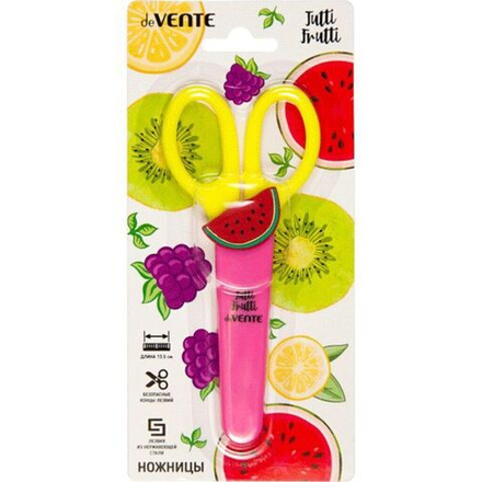 Ножницы детские "deVENTE. Tutti-Frutti. Watermelon"  13,5см, пластик.кольца , защит.футл,блистер