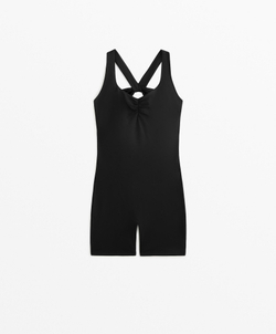Oysho Короткий комбинезон Comfortlux со скрещенной спиной, черный