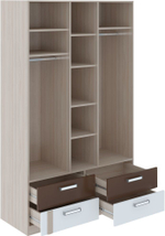 Шкаф для одежды распашной с полками и ящиками Ясень шимо светлый/Белый/Арабика 120х51х200 см