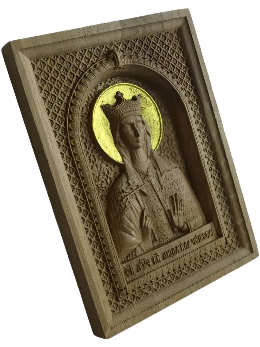 Освященная Икона Людмила Чешская резная из дуба