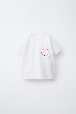 ZARA ФУТБОЛКА С СЕРДЦЕМ, БЕЛЫЙ