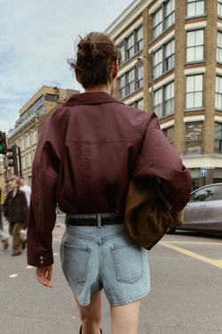 ZARA РУБАШКА ИЗ ПОПЛИНА С ПУГОВИЦАМИ, БУРГУНДИ