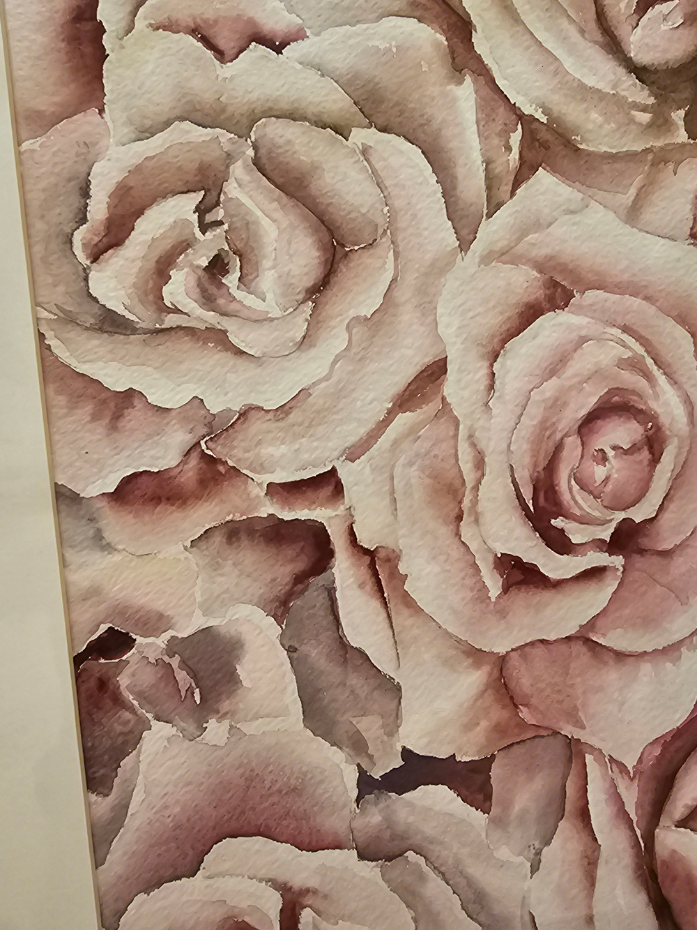 Картина авторская акварельная в паспарту 40х50 см на стену для интерьера "Розы "