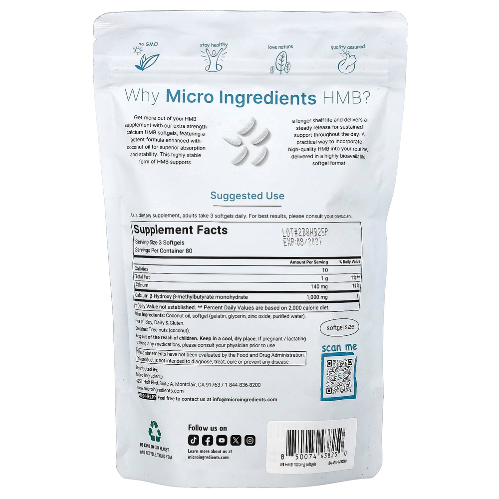 Micro Ingredients, HMB, 240 капсул